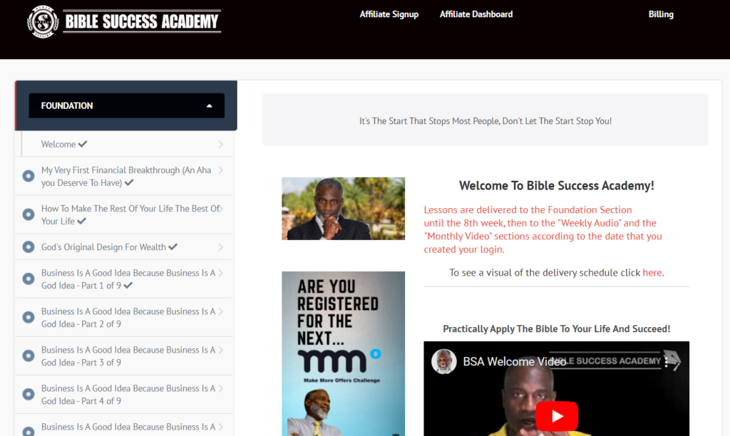 Membership Area Of Bible Success Academy