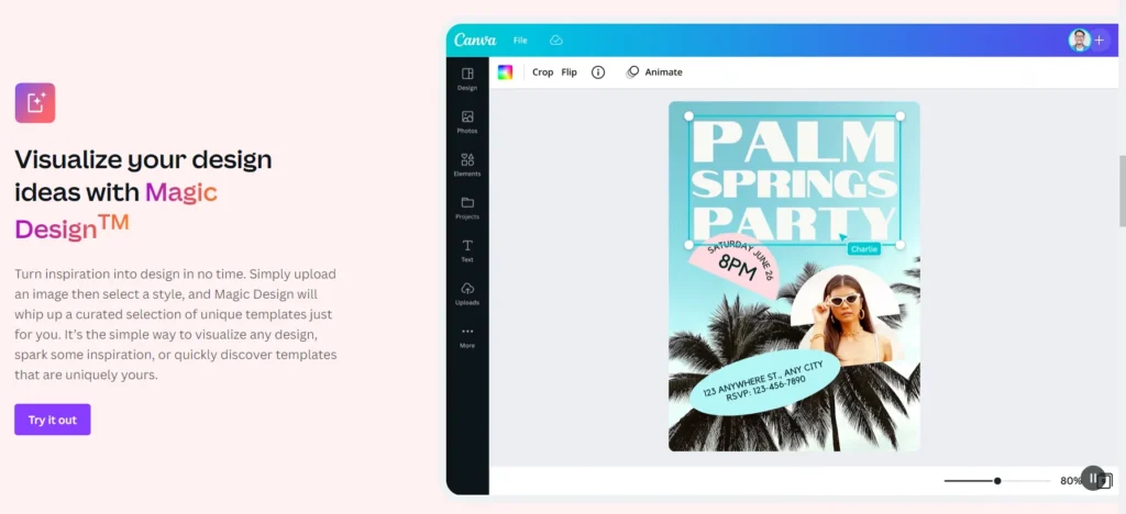 The image on this page is the screenshot of the website for "Magic Edit: Canva AI Editing Feature," which provides access to Canva's AI-powered Magic Edit feature.