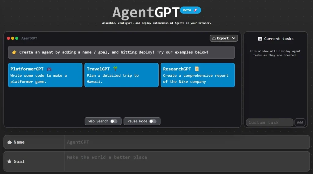This picture is the screenshot of agentgpt