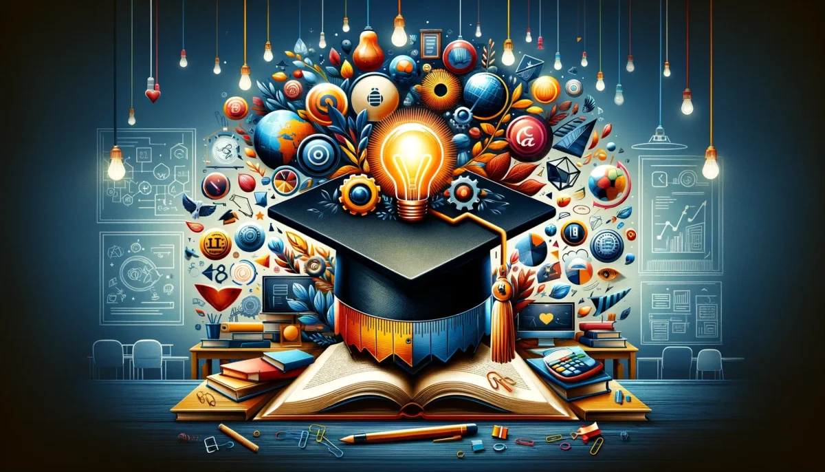 An innovative and compelling image for a blog post titled 'Branding Education'. The image showcases a fusion of educational and branding elements.